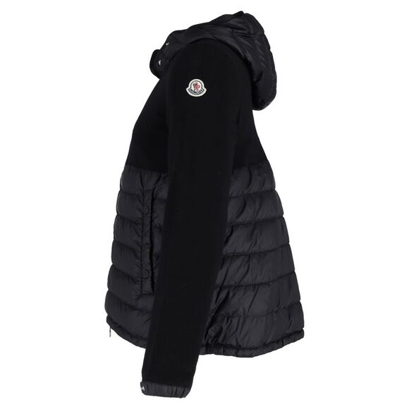 Moncler Padded-Panelled Hooded Jacket in Black Cotton Polyester